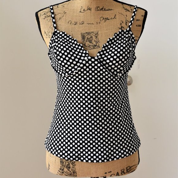 Jessica Simpson Polka Dot Scallop Tankini Top - Picture 1 of 15